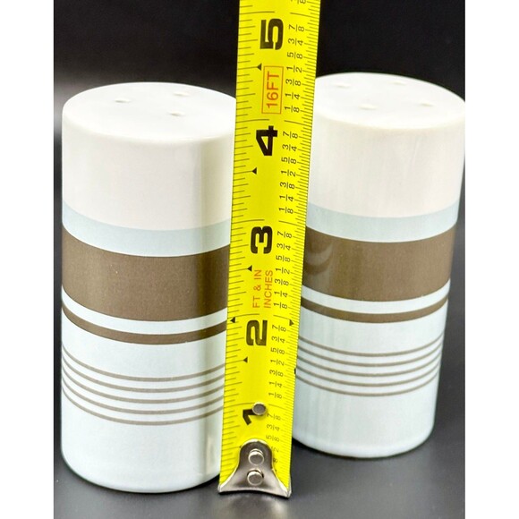 Nautica West End contemporary blue brown stripe pattern salt & pepper stoneware - Picture 5 of 6